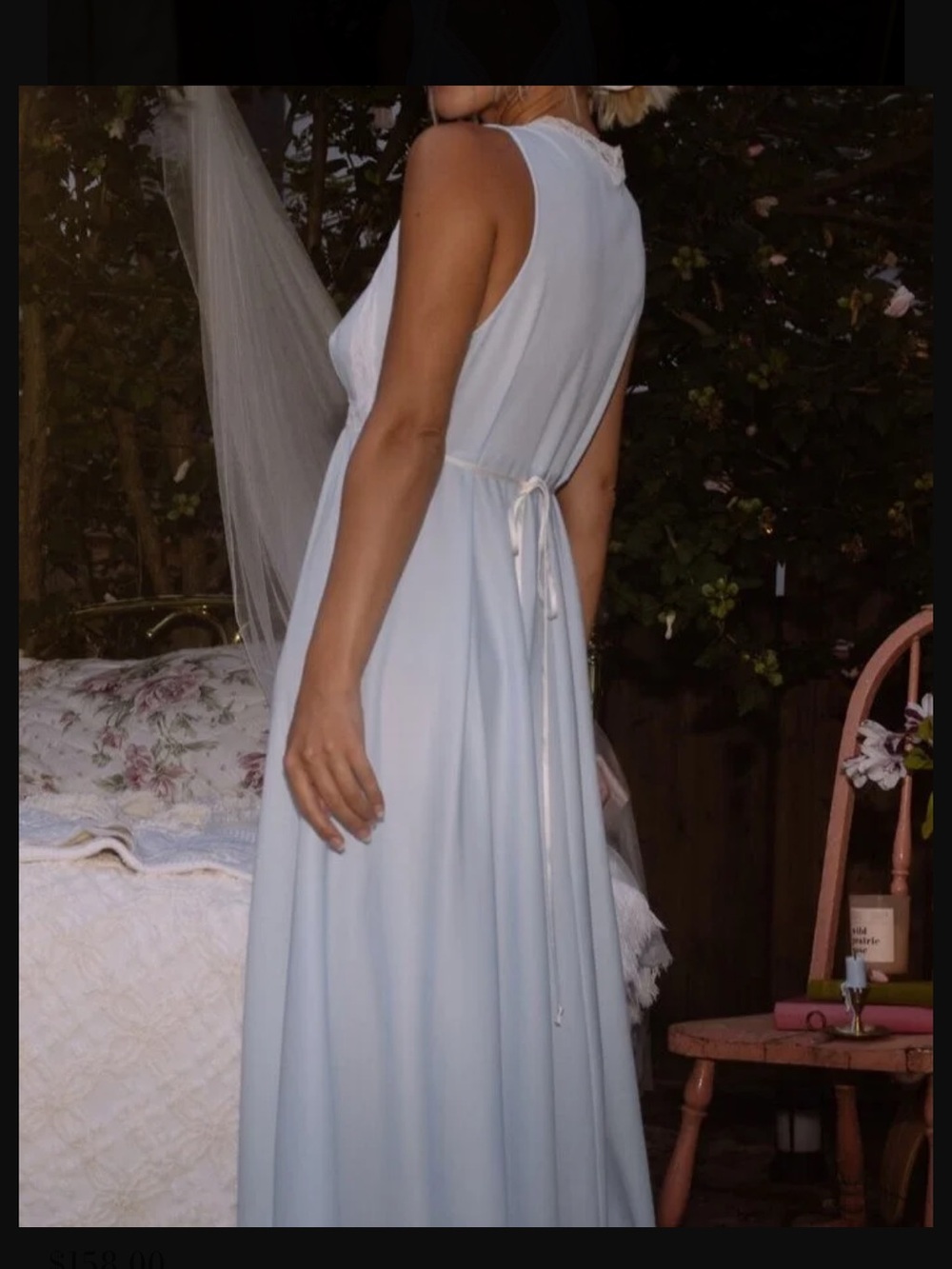 Vintage Blue Lace Trim Nightgown Sleepwear - Picture 3 of 9